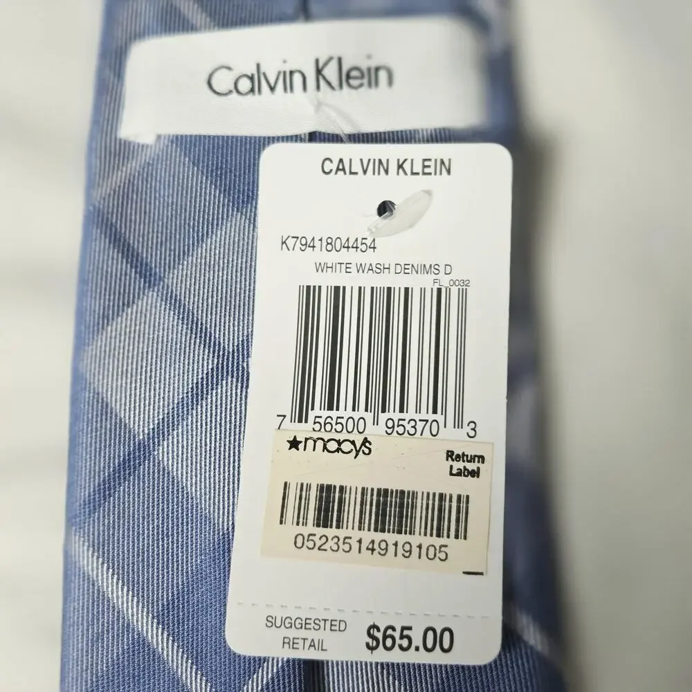 Calvin Klein Tie Mens One Size Blue Silk Viscose Plaid Check Classic Business